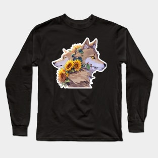 Lone Wolf With Flowers Long Sleeve T-Shirt